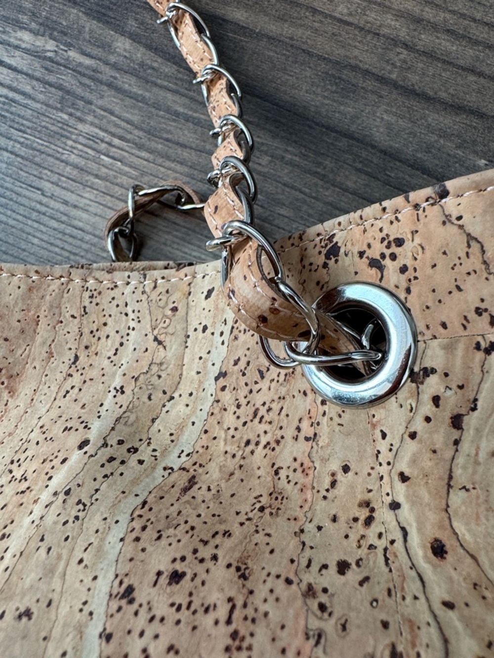 NWT CORX Midnight in Lisbon Rustic Cork Bag with Chain-Strap - Picture 3 of 13